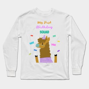 My First Birthday Squad - First Birthday quarantined lama with face mask. Long Sleeve T-Shirt